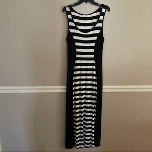Fotia Black and White Striped Maxi Dress